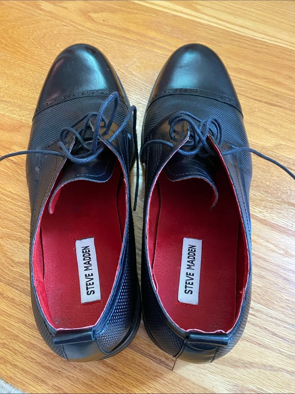 Steve Madden P-Lesko Black Leather Lace-Up Oxfords with Red Interior size 13